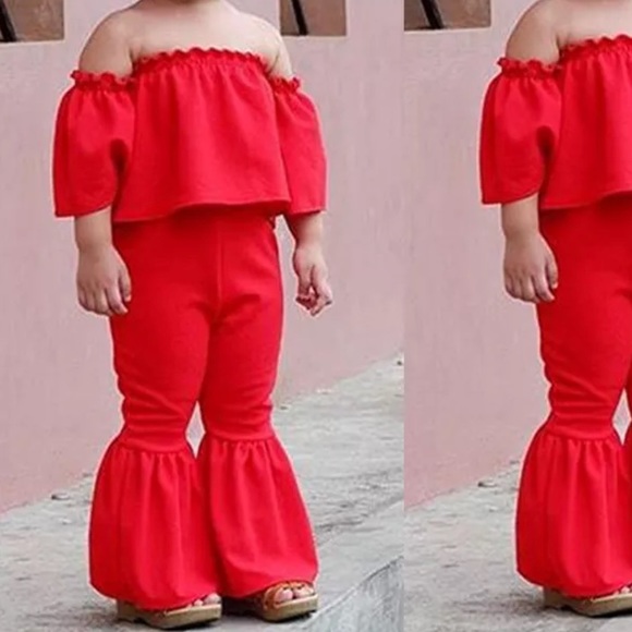 red flare pants with ruffles
